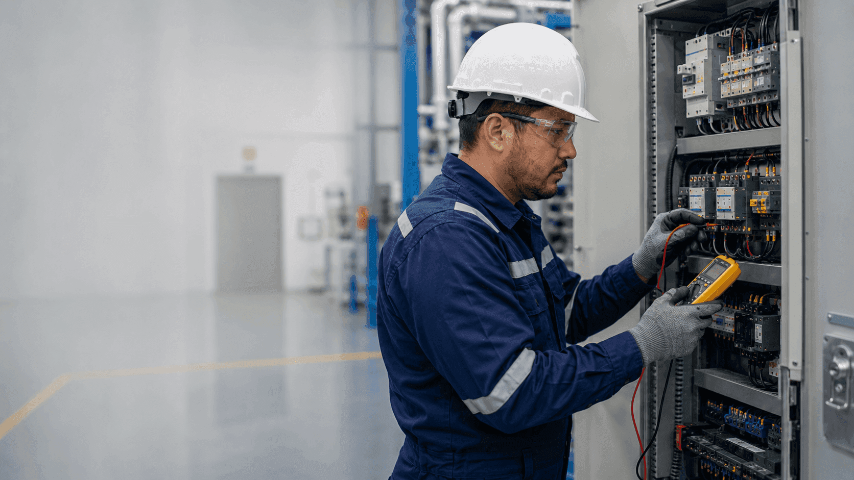 Soldador industrial con equipo de protección realizando trabajo de soldadura en planta manufacturera